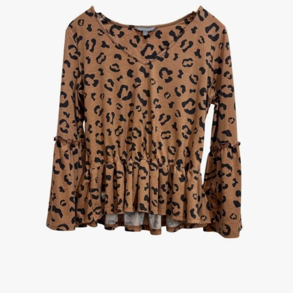 Simply Southern Brown Leopard Print Blouse XXL Ruffles